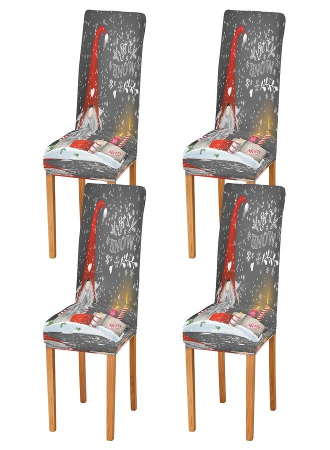 Eionryn Christmas Gnome Tomte Winter Snowflakes Dining Room Chair Covers Xmas Candles Gift Boxes Chair Slipcovers Seat Protector Removable Washable Chair Cover For Home Kitchen Restaurant Hotel 4pcs - Image 2